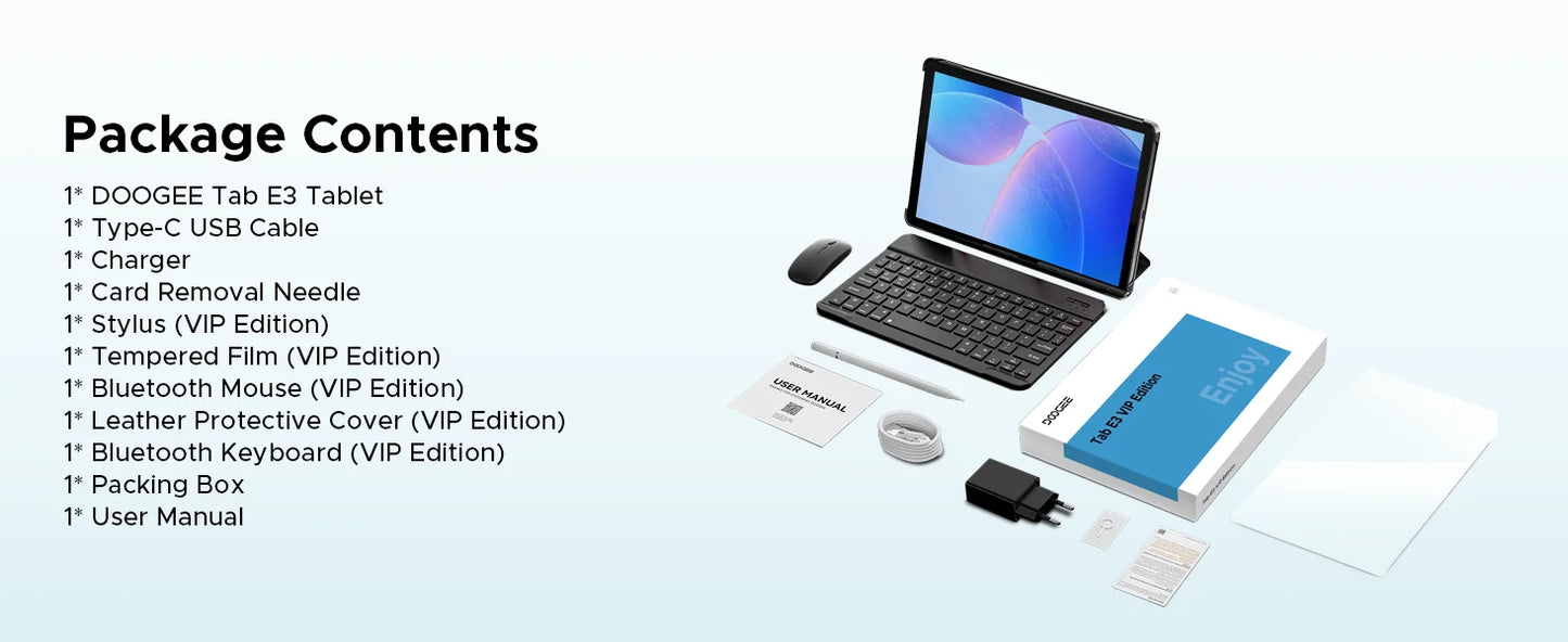 DOOGEE Tab E3 Tablet 11" Screen Android 15 Gemini AI 7.5mm Ultra-thin 32GB (8+24) 256GB Dual Speakers 8800mAh Battery Smart Pad