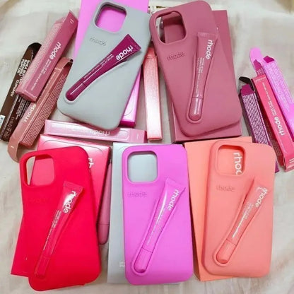 Lipgloss Lip Balm Lipstick Holder Case For iPhone 17 Air 16 15 14 Plus 13 12 11 Pro Max 16e Shockproof Soft Silicone Cover.
