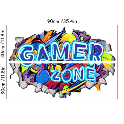 Larger Game Poster 3D Wall Hole Art Cool Gamer Zone Gamepad Vinyl Mural Stickers Home Decoration for Kids Bedroom Gaming Rooms.