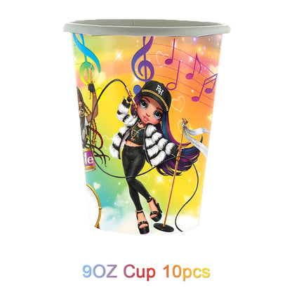 Cartoon Regenbogen Puppe High School Thema Hintergrund Geburtstag Party Dekoration Lieferungen Einweg Tasse Besteck Ballon Baby Geschenk.