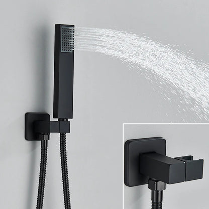 Black Concealed Shower System Rain Waterfall Bathroom Embedded Shower Faucet Set with Tub Spout
