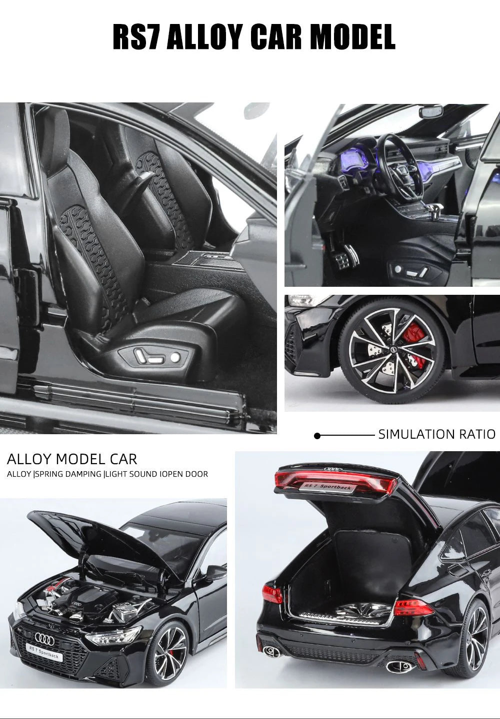 1:18 Key Remote Control Version AUDI RS7 Alloy Sports Car Model Diecast Metal Racing Vehicle Car Model Sound Light Kids Toy Gift