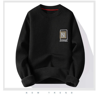 New Men's Fashion Sweater Autumn Winter Fleece Lined Clothes Thickened Pullover Crew Neck Knitted Pullovers Knitwear.