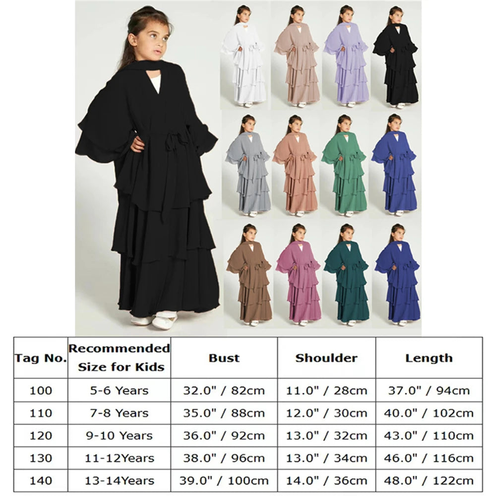 Summer Modest Kaftan Hijab Dresses For Women Kids Open Chiffon Khimar Kimono Abaya Dubai Luxury Muslim Sets Islam Kebaya Damen.