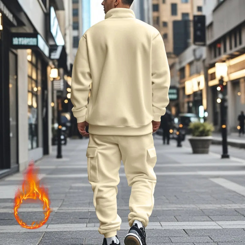 2024 Herbst und Winter Herren-Sporthosen-Set aus lässigem Samt mit warmem Reißverschluss