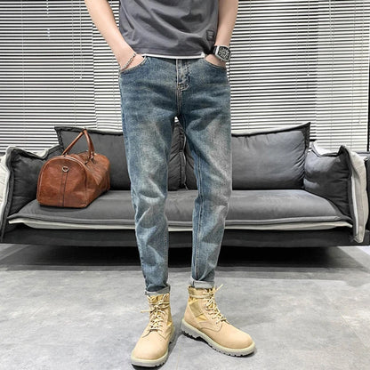 Y2k  Men Fashion Stylish Brand Denim Pants High Quality Designer Slim Fit All-match Trousers Casual Stretch Pencil Cropped Jeans.