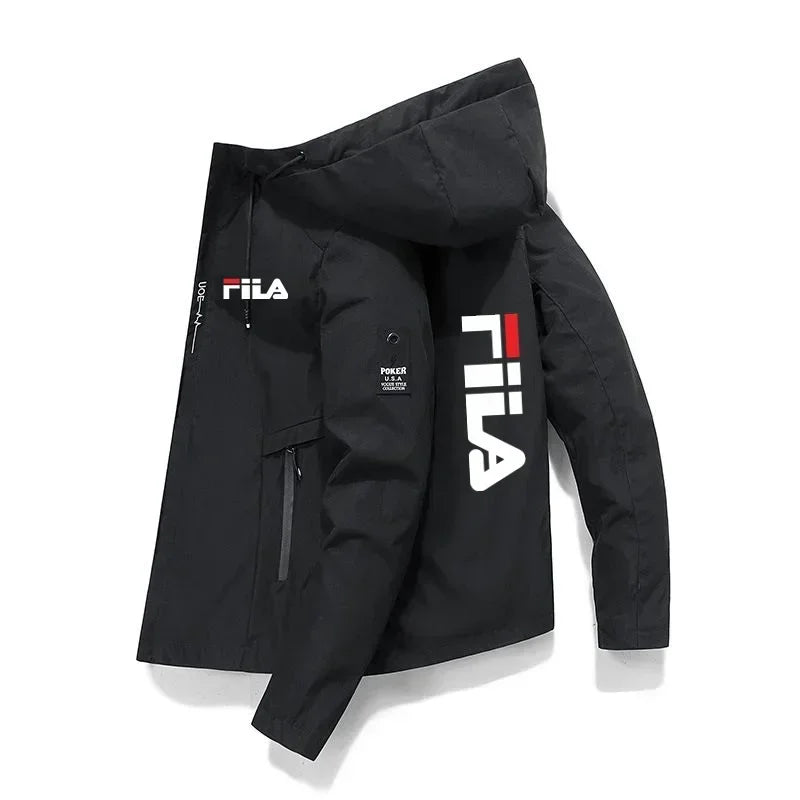 Men's 2025 printed high-quality zipper hooded baseball jacket, four-autumn jacket, trendy men's windproof zipper jacket, casual.