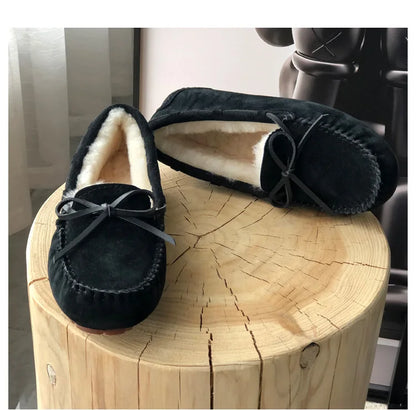 New 100% Natural Wool Genuine Leather Women Flat Winter shoes Women Moccasins Casual Loafers Plus Size Winter shoes.
