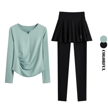 DRUR Autumn Yoga Set 2 Piece Sportswear Outfit Women Long Sleeve Workout Top High Waist Leggings Suit Tennis Sets 2pcs Tracksuit.