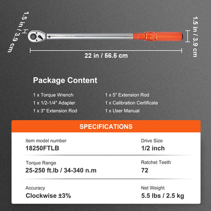 Vevor 1/2 "3/4" 1/4 "mechanischer Drehmoments chl üssel satz Präzisions zeiger Handwerkzeuge Drehmoments chl üssel mechanische Werkstatt Autore parat ur werkzeug