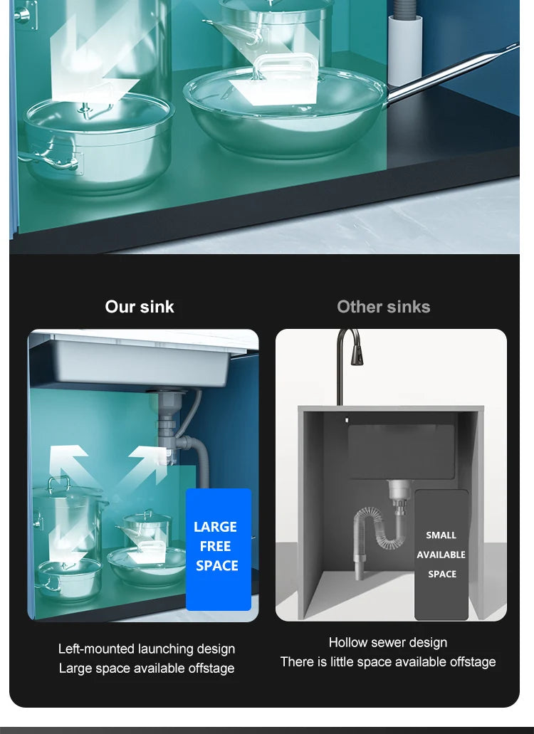 Kitchen Sink Stainless Steel Large Single Slot Multifunctional Tank Wash Basin With Waterfall Faucet Lowe Price