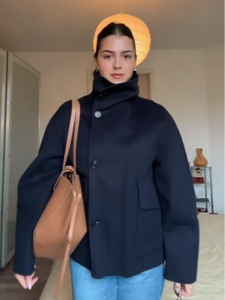 Straße Batwing Hülse Cape Gürtel Mäntel Frauen Lose Solide Stehkragen Einreiher Jacke 2025, Herbst Dame Alle-spiel chic Mantel