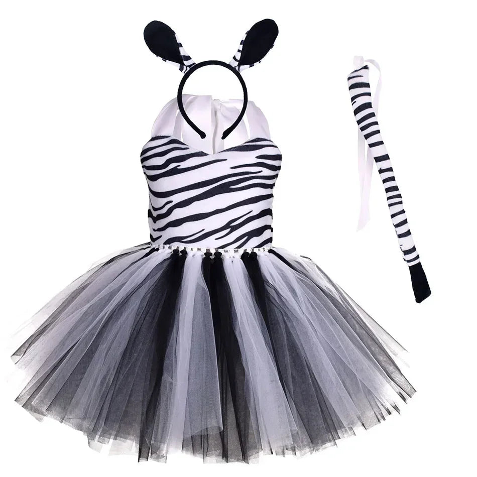 Halloween Tier Cosplay Kostüm für Kinder Wald Thema Kühe Tiger Giraffe Leopard Zebra Tutu Kleider Performance Tanz Sets.