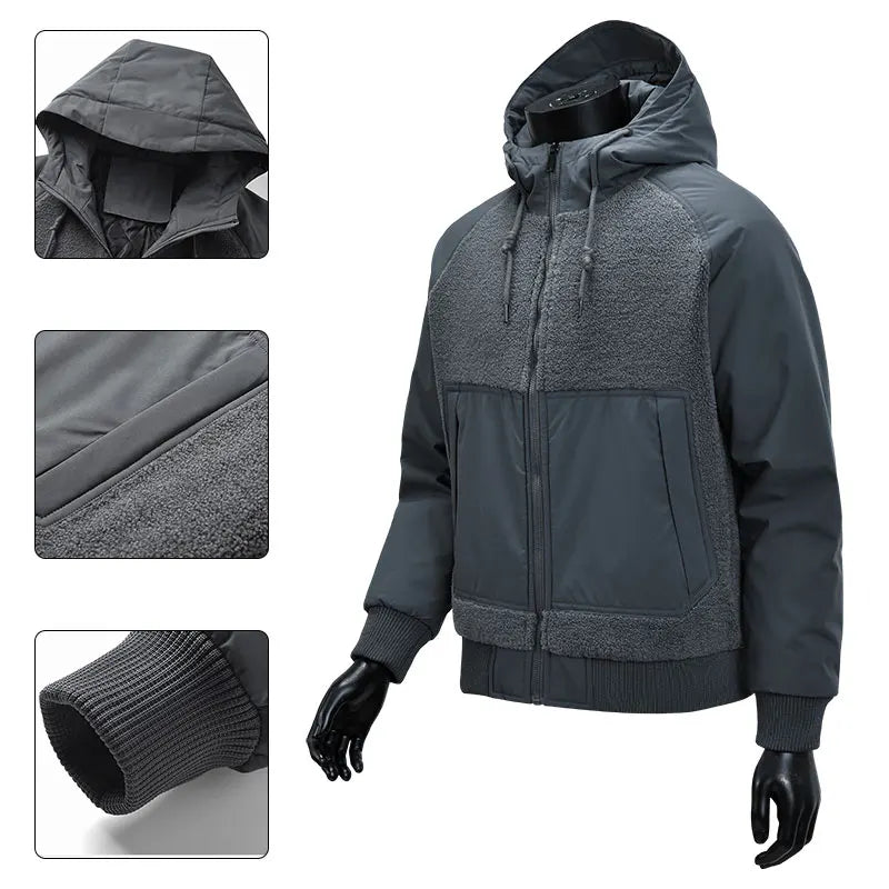 Outdoor Hiking Jacket Winter Fleece Windproof Camping Fishing Hooded Jacket Male Thick Warm Trekking Climbing Skiing Casual Coat.