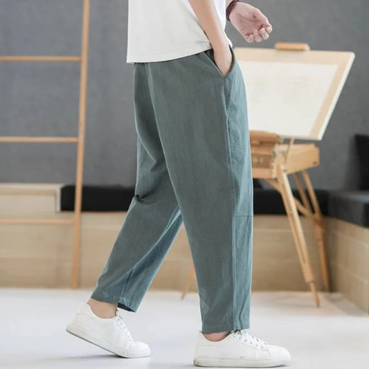 Men's Pants Cotton and Linen Male Summer New Solid Color Mens Trousers Loose Fitness Baggy Streetwear Plus Size M-5XL.