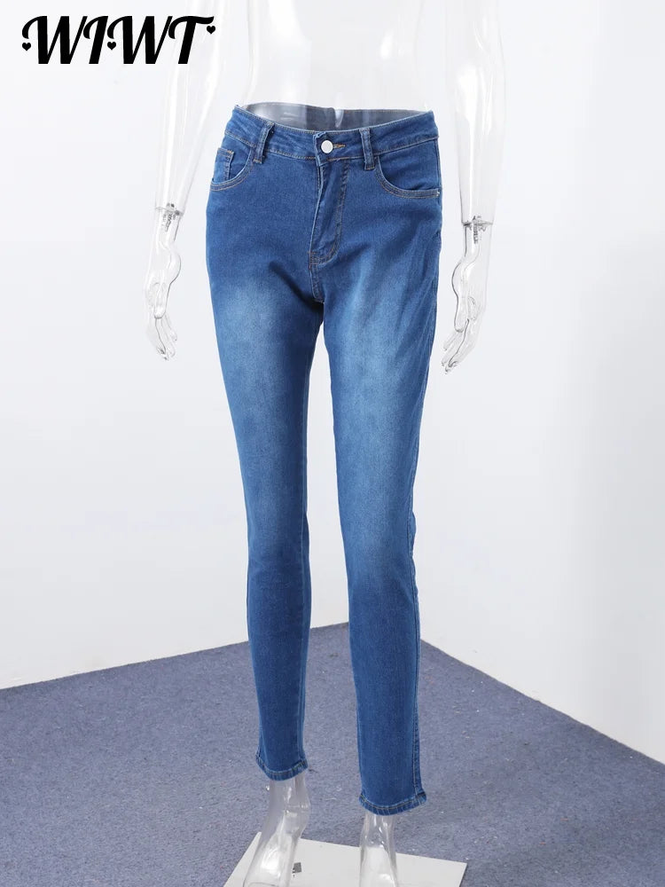 Slim High-waist Jeans Women's Sexy Skinny Pencil Pants Washed Denim Long Trousers 2025 Autumn New Ladies Zipper Streetwear.