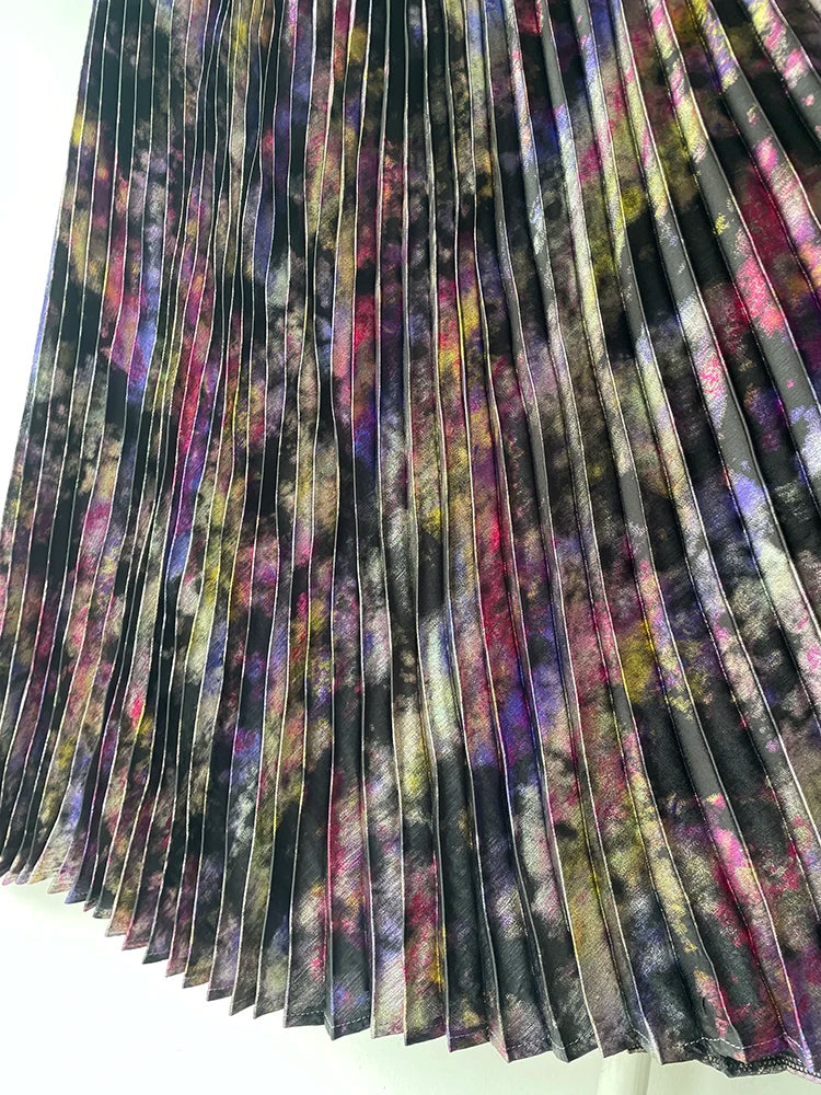 Polished Luster Lurex Midi Skirt Women's Shiny Metallic Luxury Pleated Skirt 2025 New In Boutique Clothing.