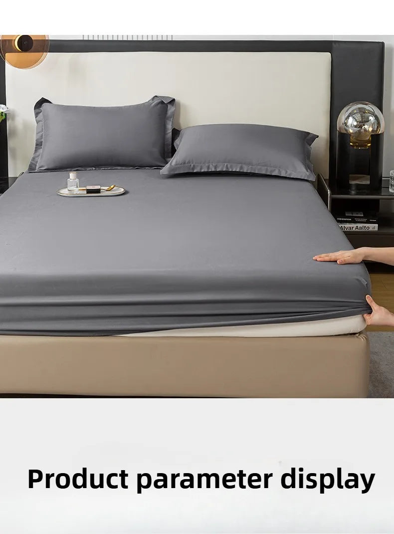 1Pc Fitted Bed Sheet With Elastic Band Solid Color Anti-slip Adjustable Mattress Cover for Single Double (No Pillowcase）