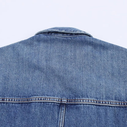 HH Women Denim Pant Sets Turn-Down Collar Long Sleeves Belt Autumn Coats+Pockets Loose High Waist Zipper Hemming Trousers