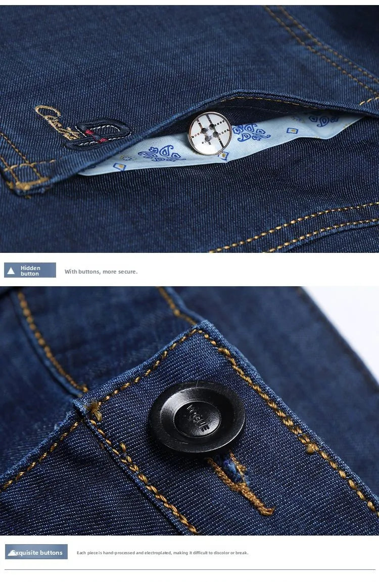 Classic Straight Men's Jeans Fitted Comfortable Elastic Business Casual Denim Pants Korean Fashion  Autumn Casual Trousers