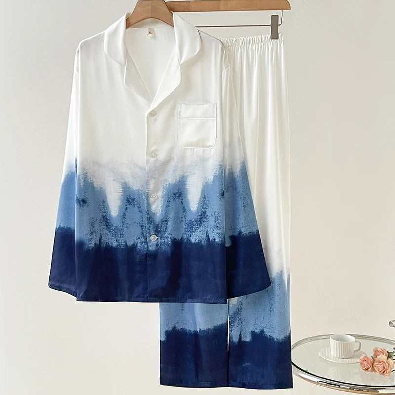 Mode Druck Blume 2PCS Pyjamas Set Frauen Nachtwäsche Frühling Sommer Hosen Anzüge Lounge Tragen Lose Satin Homewear Pijamas Anzug.