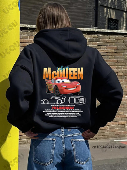 Autumn Winter Lightning McQueen Print Hoodies For Women Fashion Long Sleeve Cotton Pullover Casual Streetwear Couples Tops.