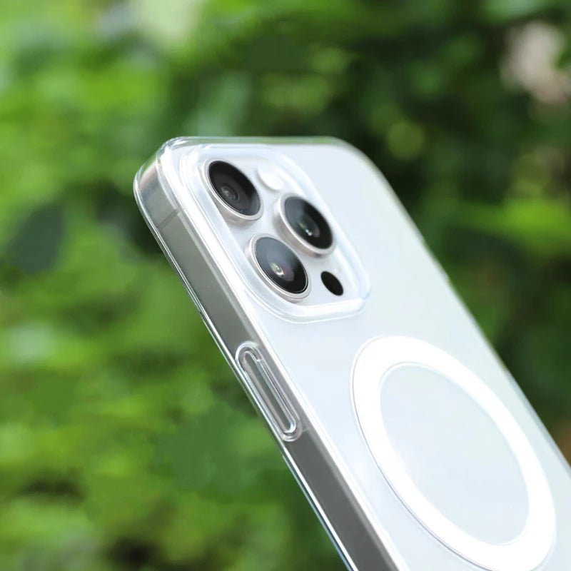 Original Transparent MagSafe Phone Case for iPhone 17 16pro max 15 16 Pro 13 14 Magnetic Wireless Charging Clear Hard PC Cover.