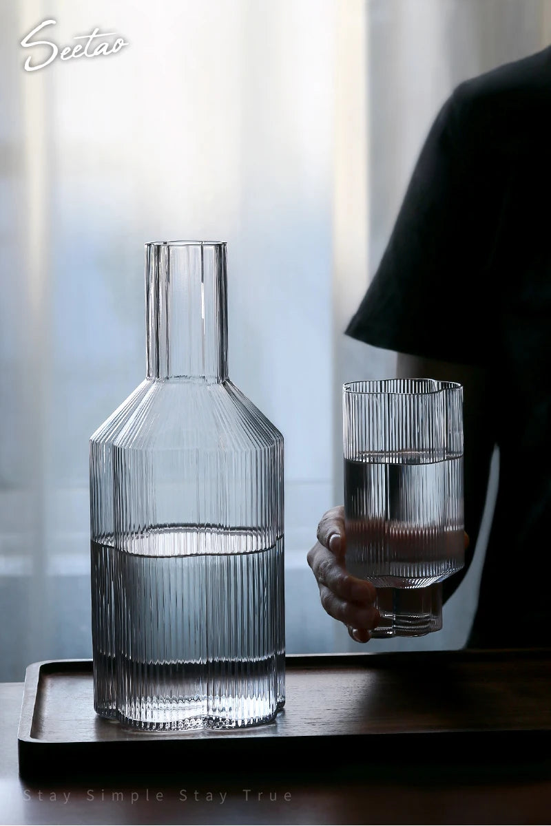 Clear Ice Cream Glass Whiskey Red Wine Glass Cup Flower Stripe Glass Mug Vintage Iced American Coffee Mug Home Stacked Cup