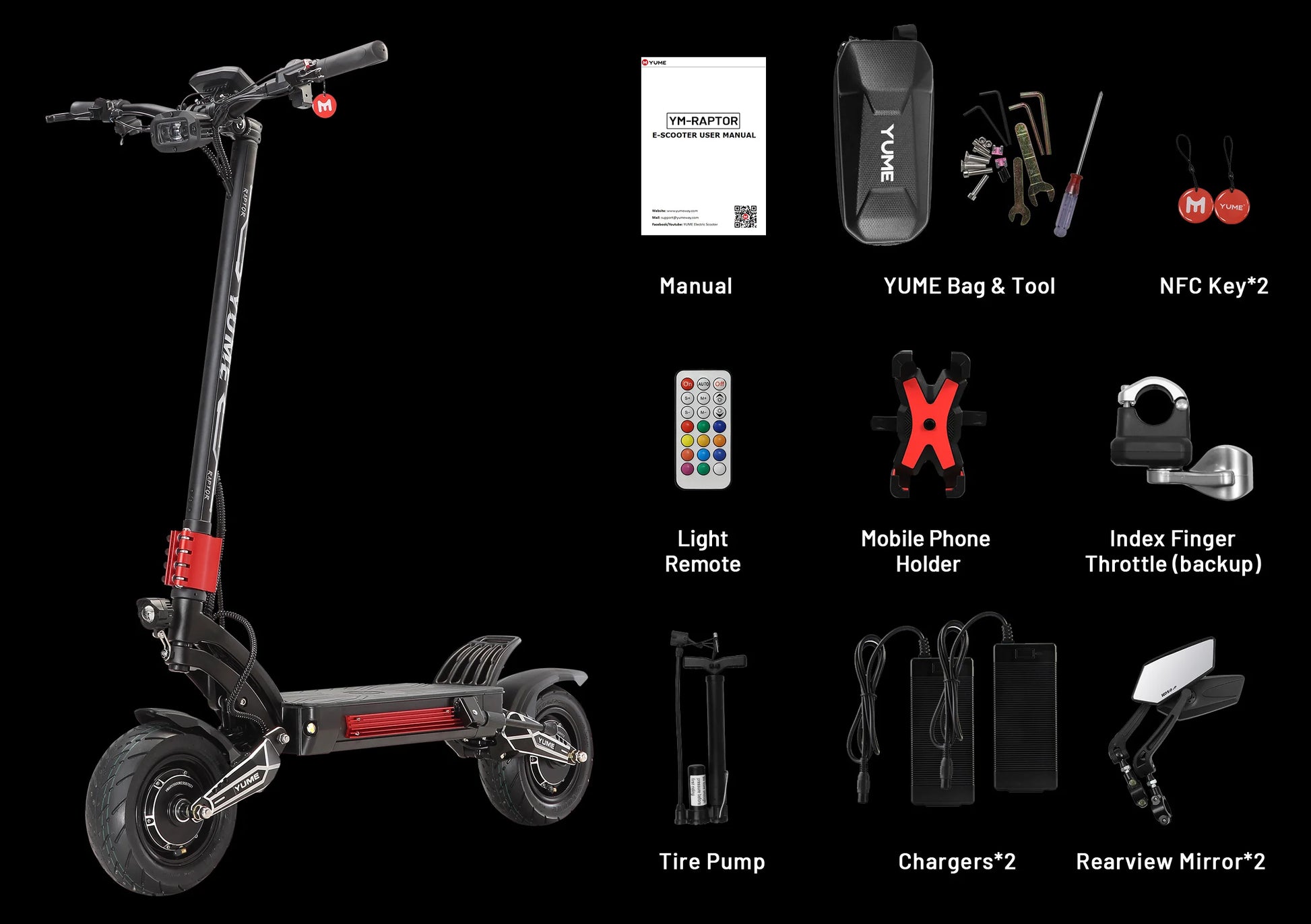 YUME Raptor 2*3000W Dual Motor Electric Scooter Adult Foldable Off Road Electric Scooter 60V-30AH Max Speed 85KM/H.