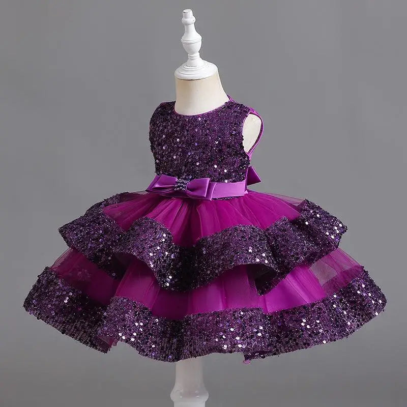 Sommer Neue Perlen Fliege Pailletten Mesh Kinder Ärmelloses Abendkleid Schule Abschlussfeier Multi Layered Kleid.