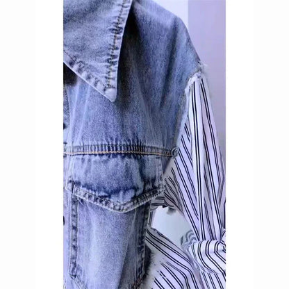 New Splicing Denim Jacket Women Spring Autumn Korean Fashion Denim Shirt Ladies Tops Casual Jean Coat Female Windbreaker.
