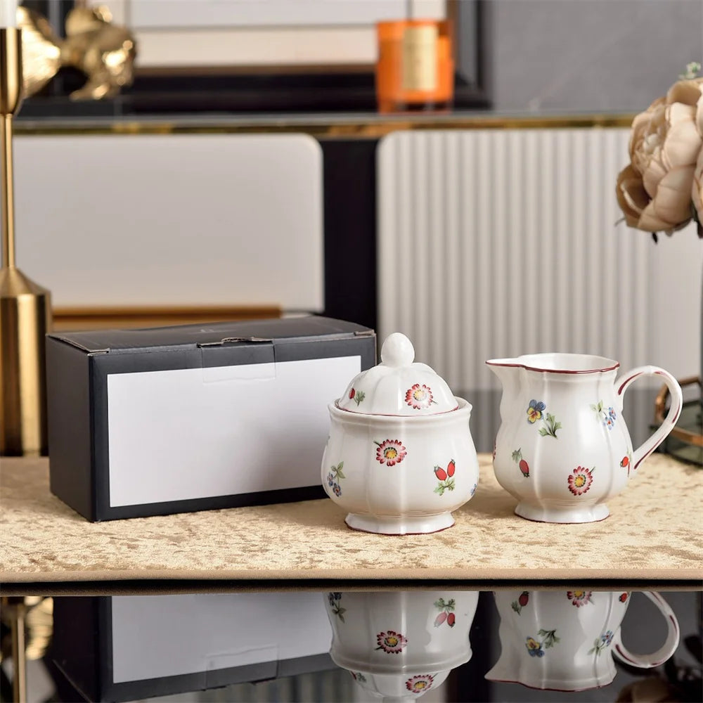 German Small Flower Ceramic Tableware European Pastoral Salad Bowl Plate Household Afternoon Tea Coffee Cup Saucer Teapot.