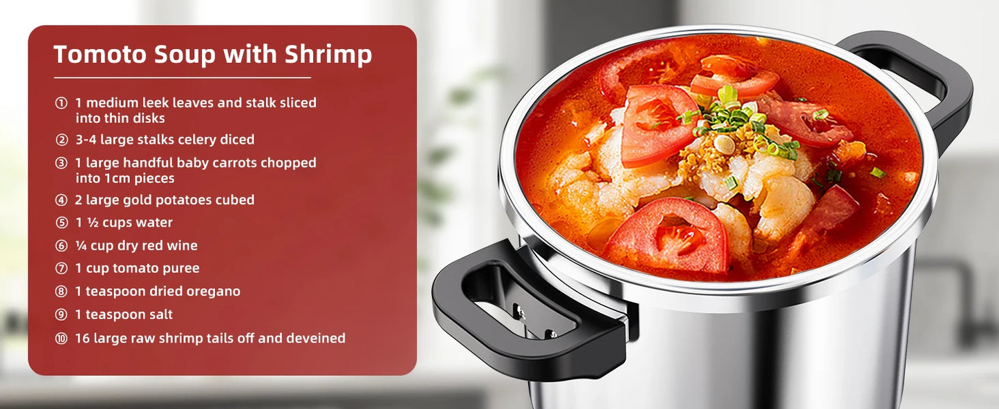 KITCHJOY 3in1 Stainless Steel Pressure Cooker 6L 8L 10L 12L Pressure Canner Induction Compatible Glass Lid Steamer Rack Included