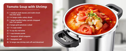 KITCHJOY 3in1 Stainless Steel Pressure Cooker 6L 8L 10L 12L Pressure Canner Induction Compatible Glass Lid Steamer Rack Included