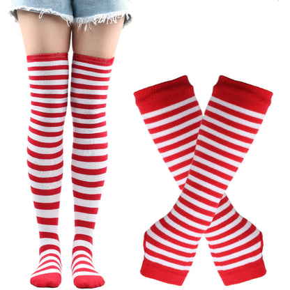 2Pair/Set Women Gothic Punk Over Knee Long Stripe Socks Girl Arm Sleeve Gloves Thigh High Cotton Socks Sweet Cute Soks Hosiery.