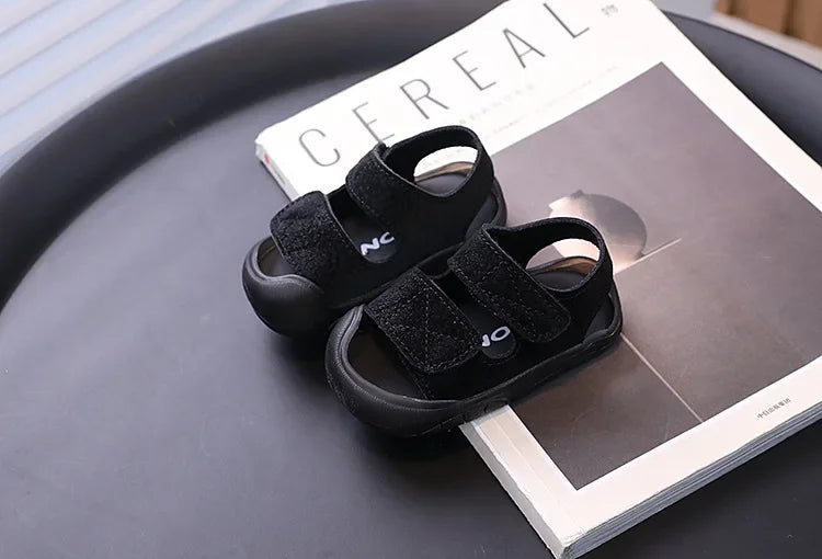 Children's Sandals Anti-kick Summer Shoes for Boy Solid Color Causal Kids Fashion Girls Walking Beach Sandals Non-slip Hook Loop.