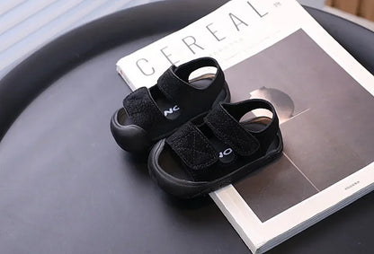 Children's Sandals Anti-kick Summer Shoes for Boy Solid Color Causal Kids Fashion Girls Walking Beach Sandals Non-slip Hook Loop.