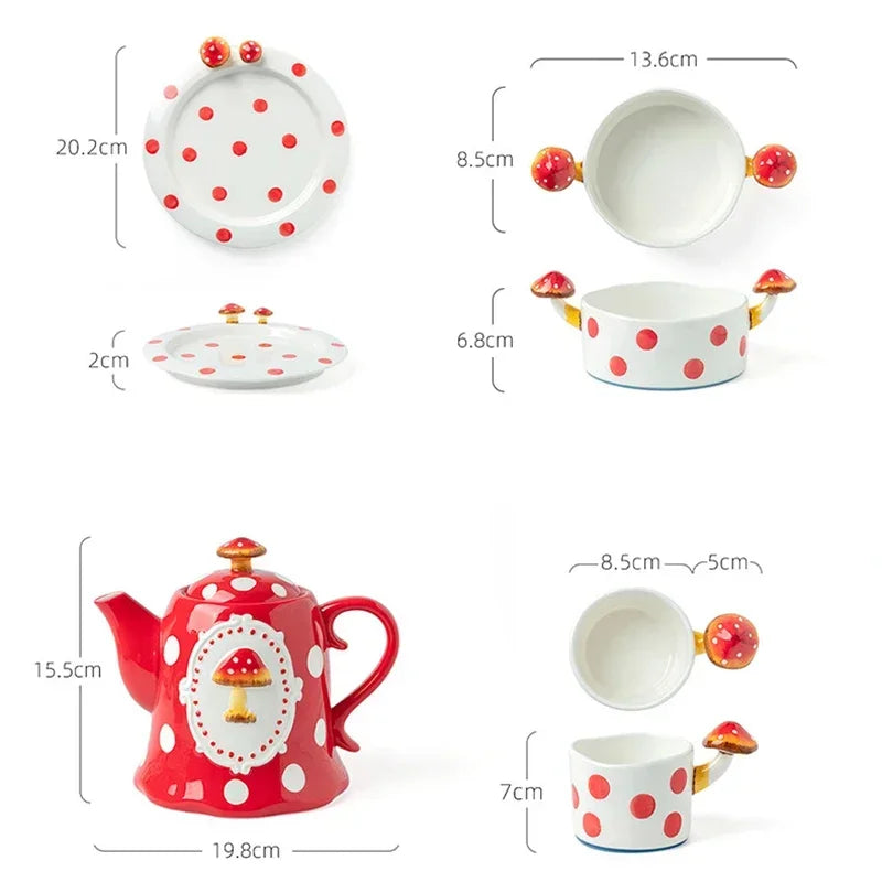 Ceramic Mushroom Western Steak Plate Embossed Amphora Noodle Soup Bowl Cartoon Cute Coffee Cup Home Fruit Dessert Salad Dishes.