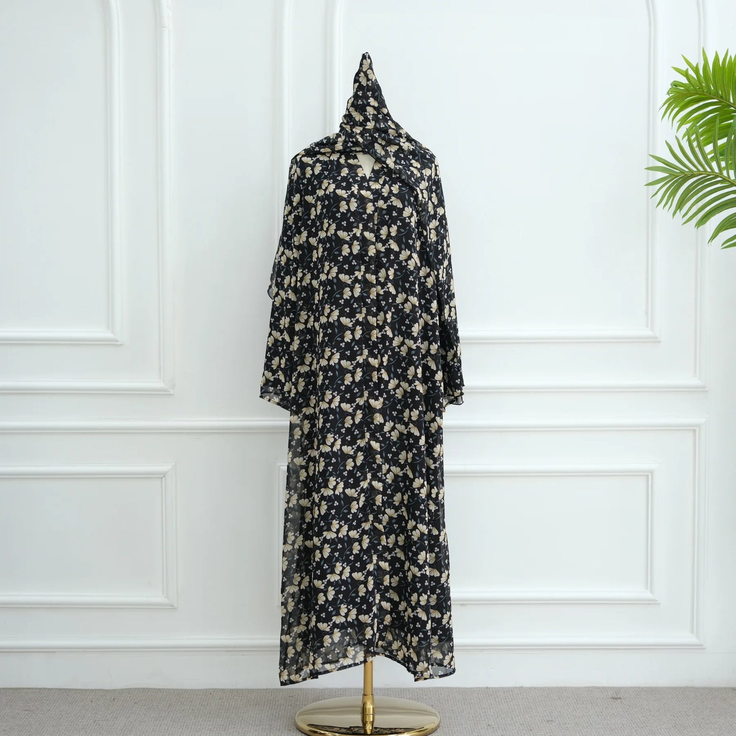 Muslim Abaya Set Luxury EID Islamic Kimono Muslim Women Dress Floral Printed Chiffon Modest Gorgeous Dubai Abaya Dress Suit