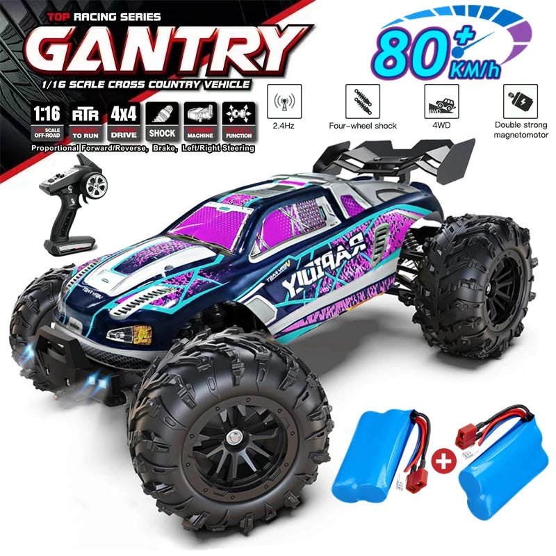 1:16 80km/h Brushless RC Drift Car With LED Lights 4WD Electric High Speed Racing Remote Control Monster Truck for Kids Adults.