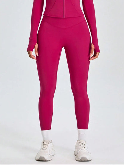 Fitfemme Two-piece Set Women's Solid Zip UpMock Neck Sports Jacket & HighWaist Leggings Set, SportyBreathable Quick Drying.