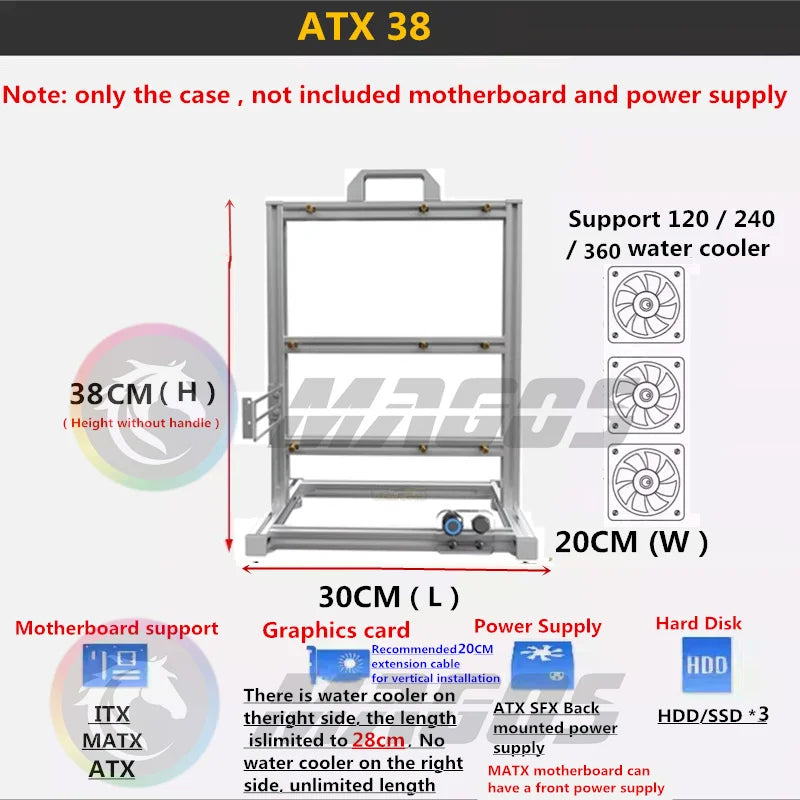 Open PC Case Frame Rack ITX MATX ATX EATX Gamers Cabinet DIY Water Cooler Desktop PC Creative Gabinete Gaming Chassis MOD