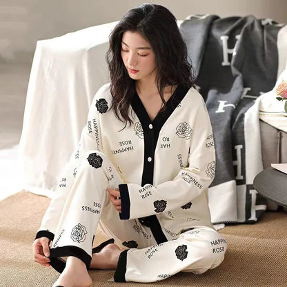 Spring and Autumn New Women's Pajamas Homewear Suit Women's Long-Sleeved Homewear Autumn and Winter Models Homewear Suit.