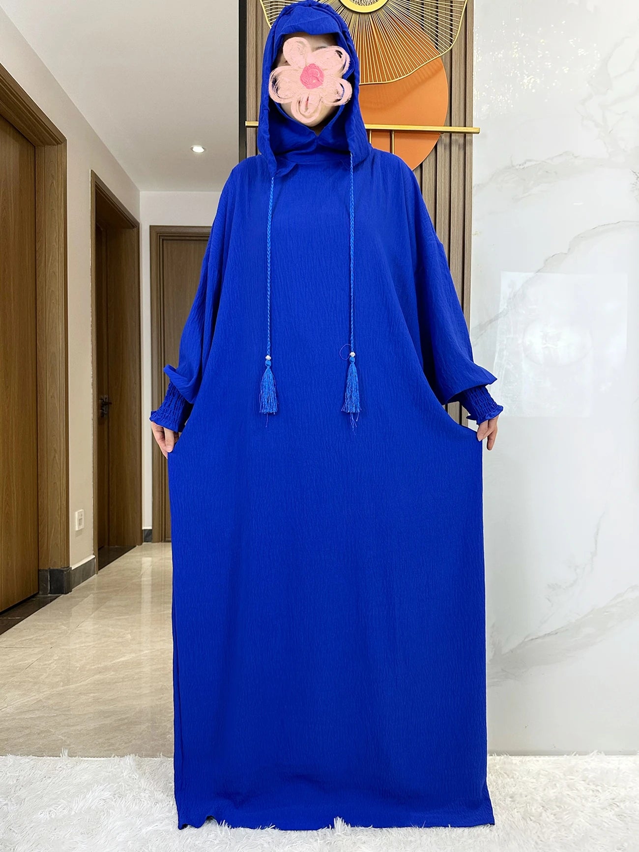 Muslim Abaya Solid Cotton Pullover Two Hat Women Eid Hooded Long Maxi Dress Turkey Kaftan Arab Robe Islamic Hijab Dubai Clothing