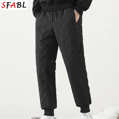 New Fleece Warm Winter Men's Pants Casual Thicken Joggers Pants for Men Thermal Padded Trousers Black Sweatpants Men Waterproof.