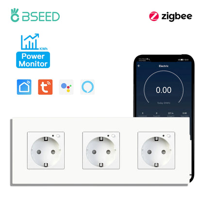 BSEED Zigbee Smart AC Steckdose EU Steckdosen mit USB Typ-c Schnellladeanschlüssen Tuya Smart Life Alexa App Kunststoffrahmen Weiß.