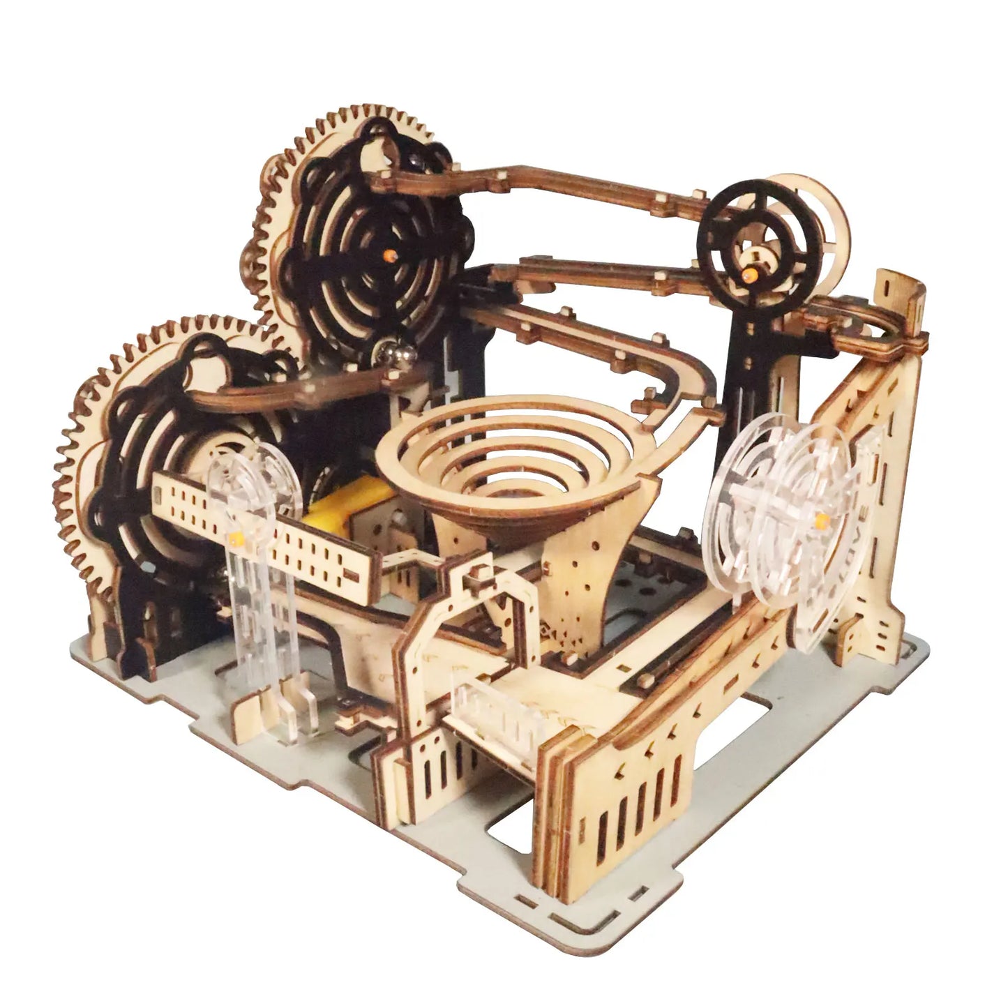 Electric 3D Wooden Puzzles Marble Run Model Kits  Brain Teaser Puzzle DIY handmade Christmas gift(Without battery).