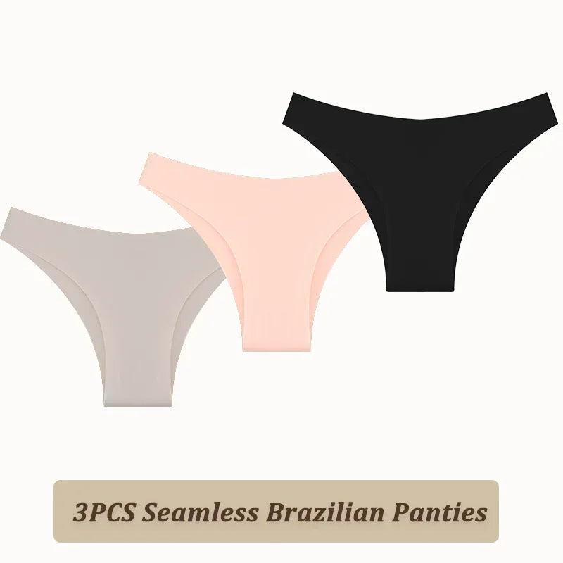 3PCS Women Seamless Brazilian Panties Ultra-thin Maillard panties Ice Silk Underwear Sexy Panty Low Waist G-string Female Solid.