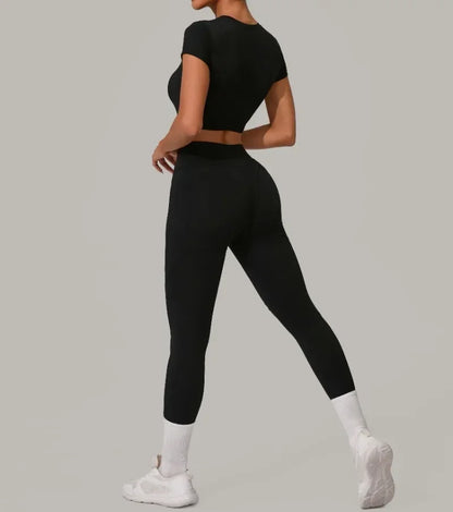 Seamless Yoga Sets Sports Fitness High Waist Hip Lift Tight Breathable Tracksuit Workout Clothing Gym Leggings Suit for Women.