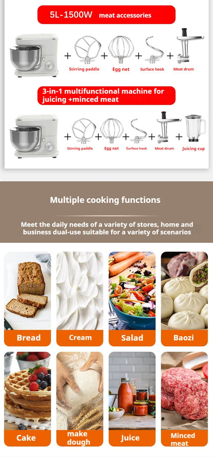 10L Chef machine and noodle machine, stainless steel bowl, high-power egg beater, noodle mixer, egg beater.